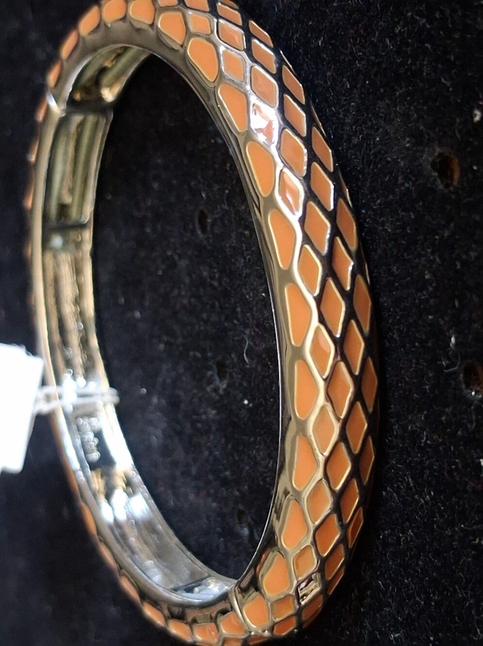 Lia Sophia Peach and Silver Snake-Scale Stretch Bangle Size Small